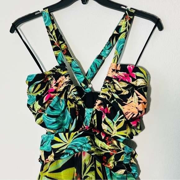 NWT PATBO Tropicalia Palm Cut Out Convertible Mini Dress in Black size L - Picture 9 of 16